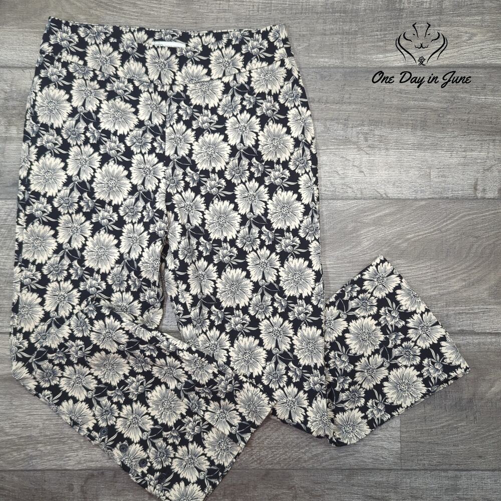 Floral Print Wide-Leg Pants in Black & Cream